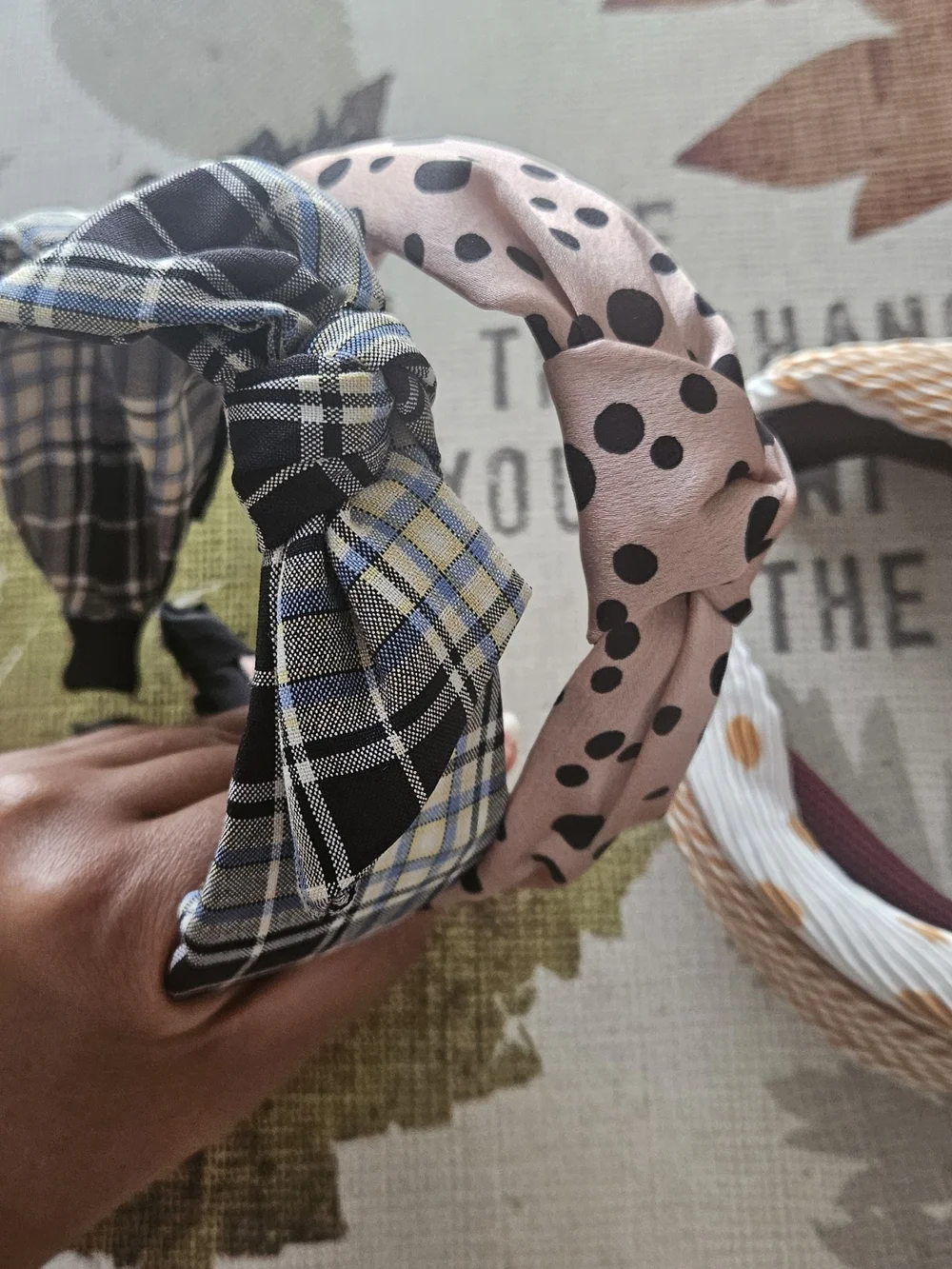 Women’s Assorted Patterned Knot Headbands - Pink, White, Plaid & Burgundy